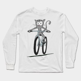 Cute Mountain Bike Cycling Cartoon Cat Biking Cat Long Sleeve T-Shirt